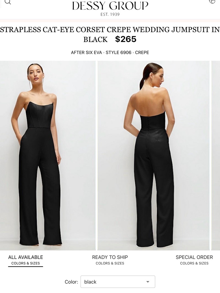 Strapless Cat-Eye Corset Crepe Jumpsuit In Black By Dessy